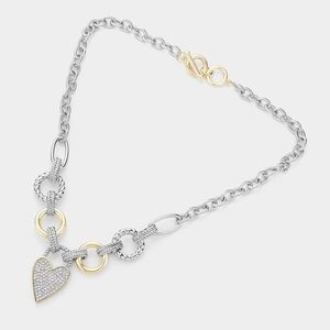 Heart Link Valentines Day Silver and Gold Heart Necklace